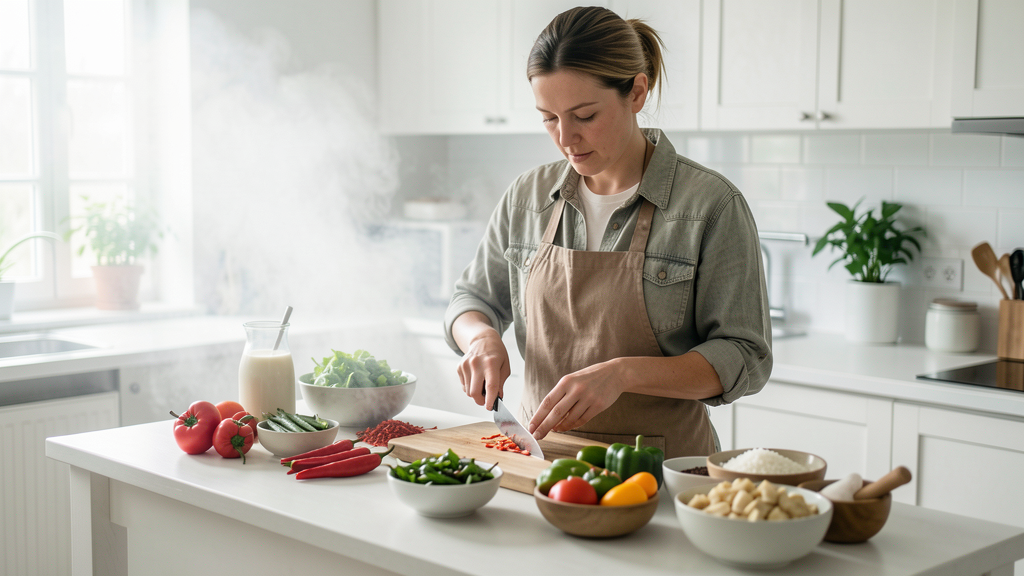 Editorial image illustrating Dairy vs. Coconut Milk: The Chemistry of Cooling Down a Fiery Chili