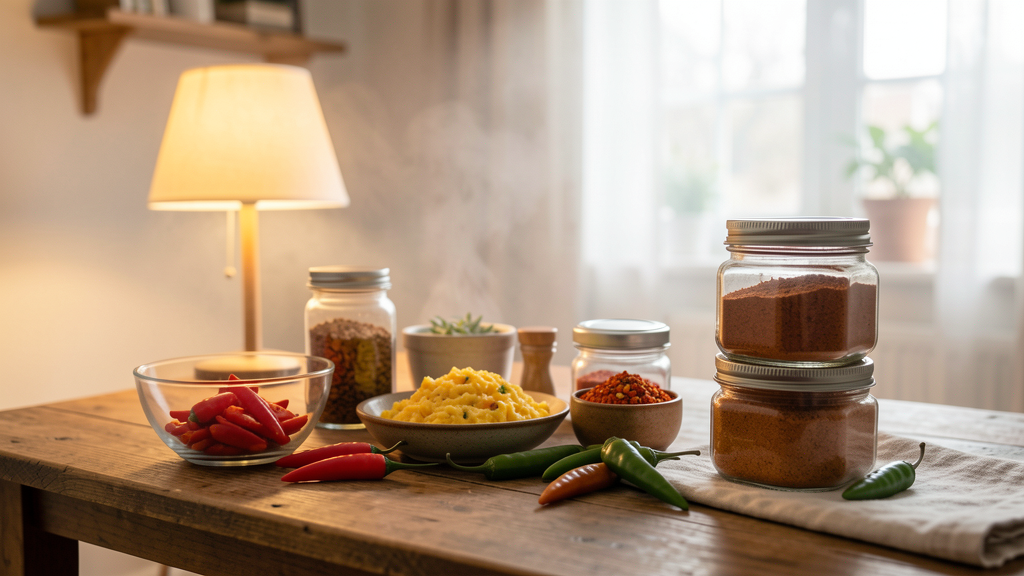 Photographic detail related to Fresh Cayenne vs. Chili Powder: Solving the Heat Distribution Problem in Scrambled Eggs