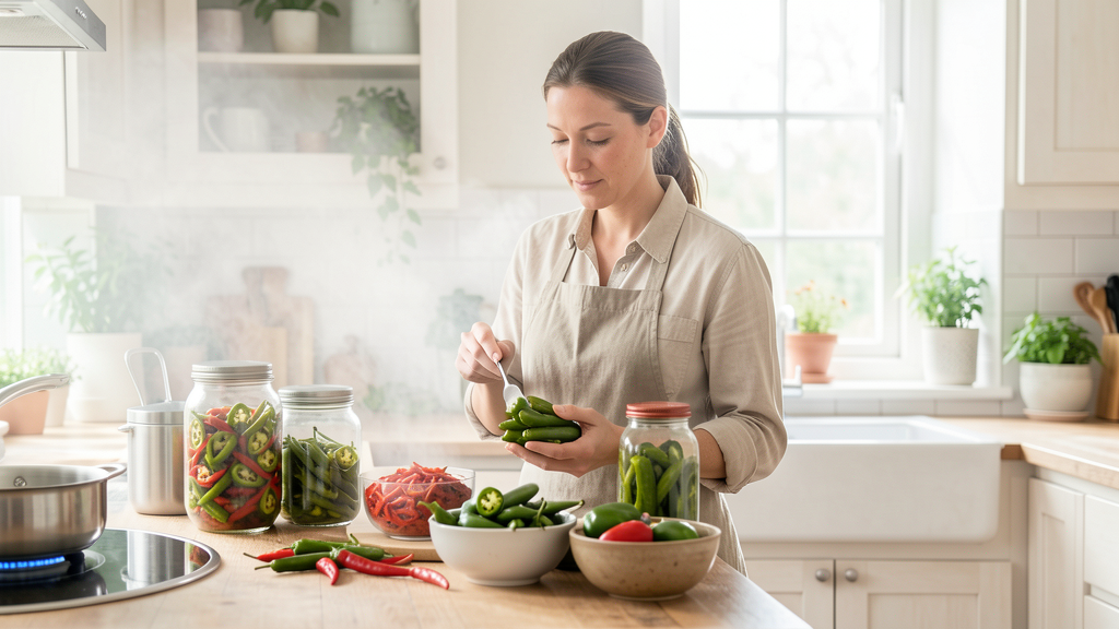 Editorial image illustrating The Calcium Chloride Method for Crisp Canned Jalapeños