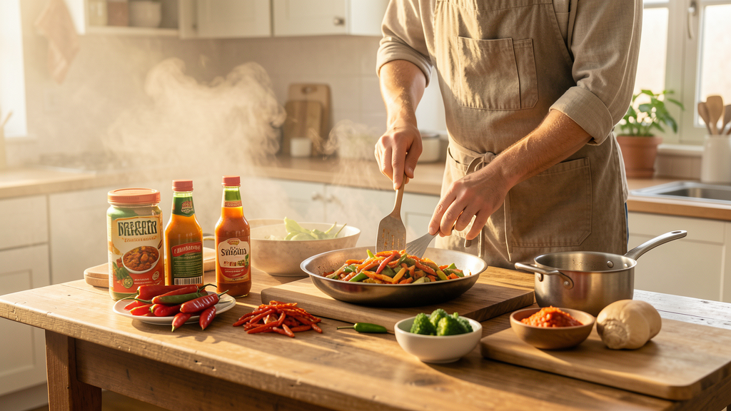 Editorial image illustrating What Is the Correct Timing for Adding Sriracha to a Stir-Fry?